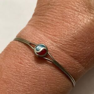 Silver Cuff Turquoise Red Coral Chip Inlay